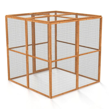 Wooden catio with wire mesh on a white background
