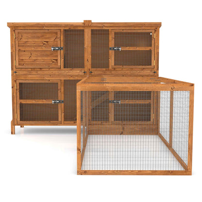 Wooden rabbit run with wire bottom on a white background
