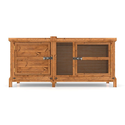 Wooden 5ft single rabbit hutch cage with mesh sides on a white background
